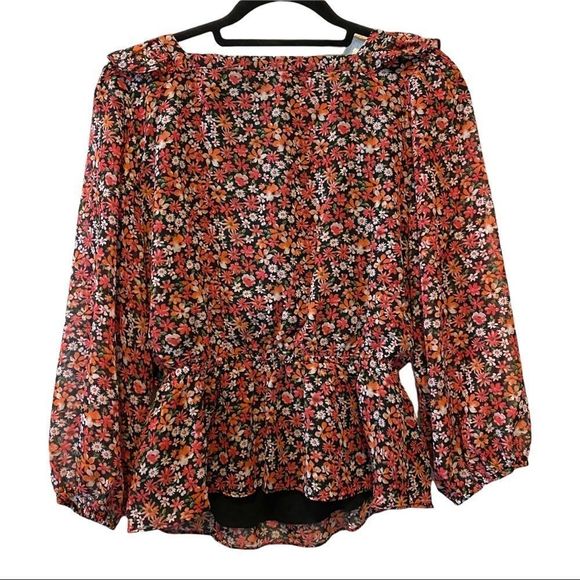 NWT Eclair cinched waist floral square neck flowy bohemian peasant blouse top M - Picture 5 of 9